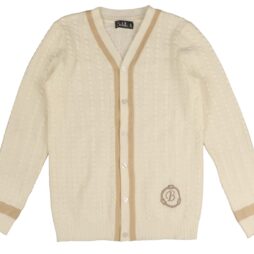 V Cable Cardigan With Braided Initial